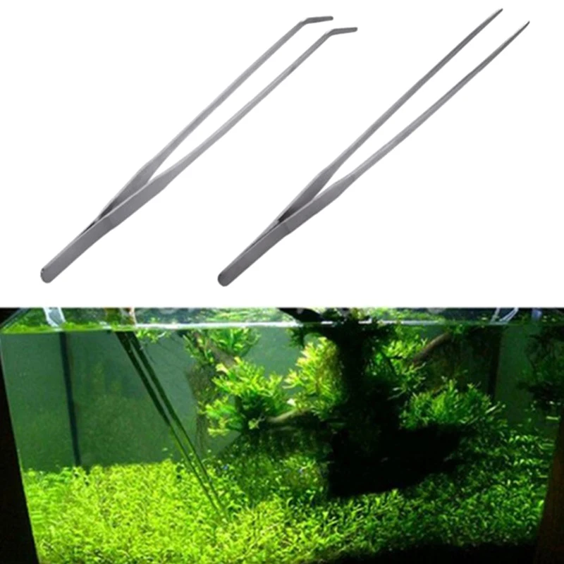 27cm Stainless Steel Aquarium Tweezers Pliers Fish Tank Plant Aquascape Tools Straight Curved Forceps Clip Aquatic Feeding Tongs