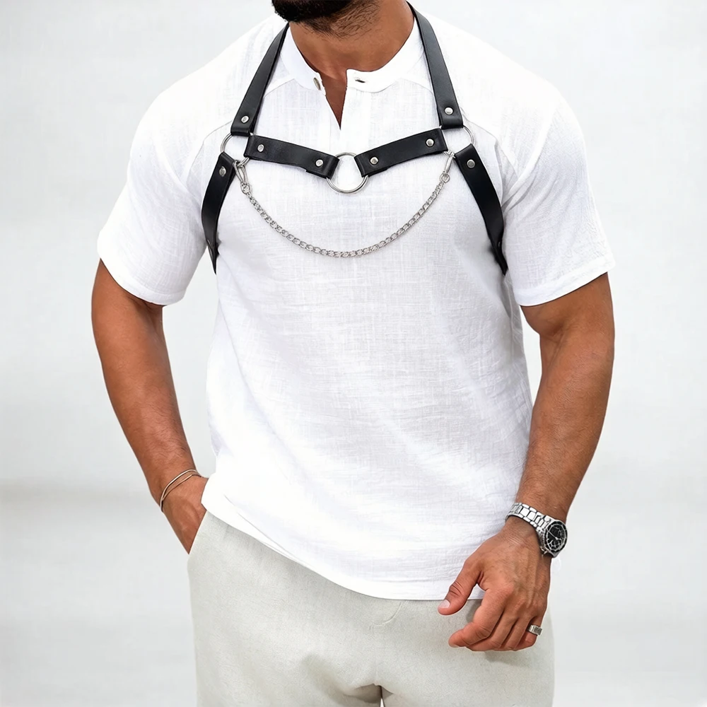 Men Belt PU Leather Harness Adjustable Gothic Punk Sexy Chest Belt Body Harness Alternative Fashion for Party Daily Wear