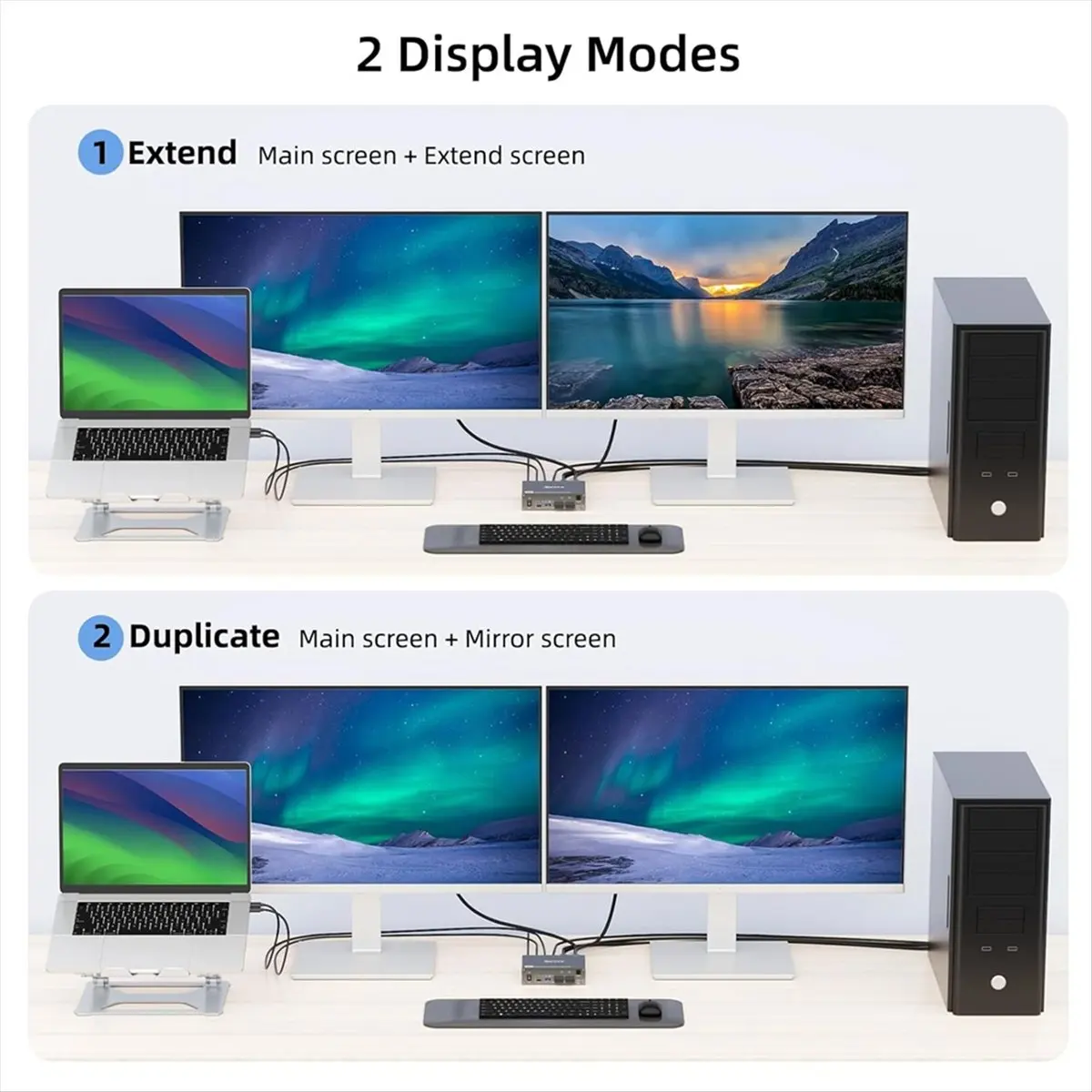 4K USB C KVM Switch 2 Monitors 2 Computers,4K@60Hz Dual Monitor USB 3.0 USB Typc C KVM Switcher EU PLUG
