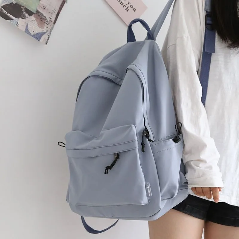 All-Match Solid Color Large Capacity Backpack Female 2023 New Schoolbag