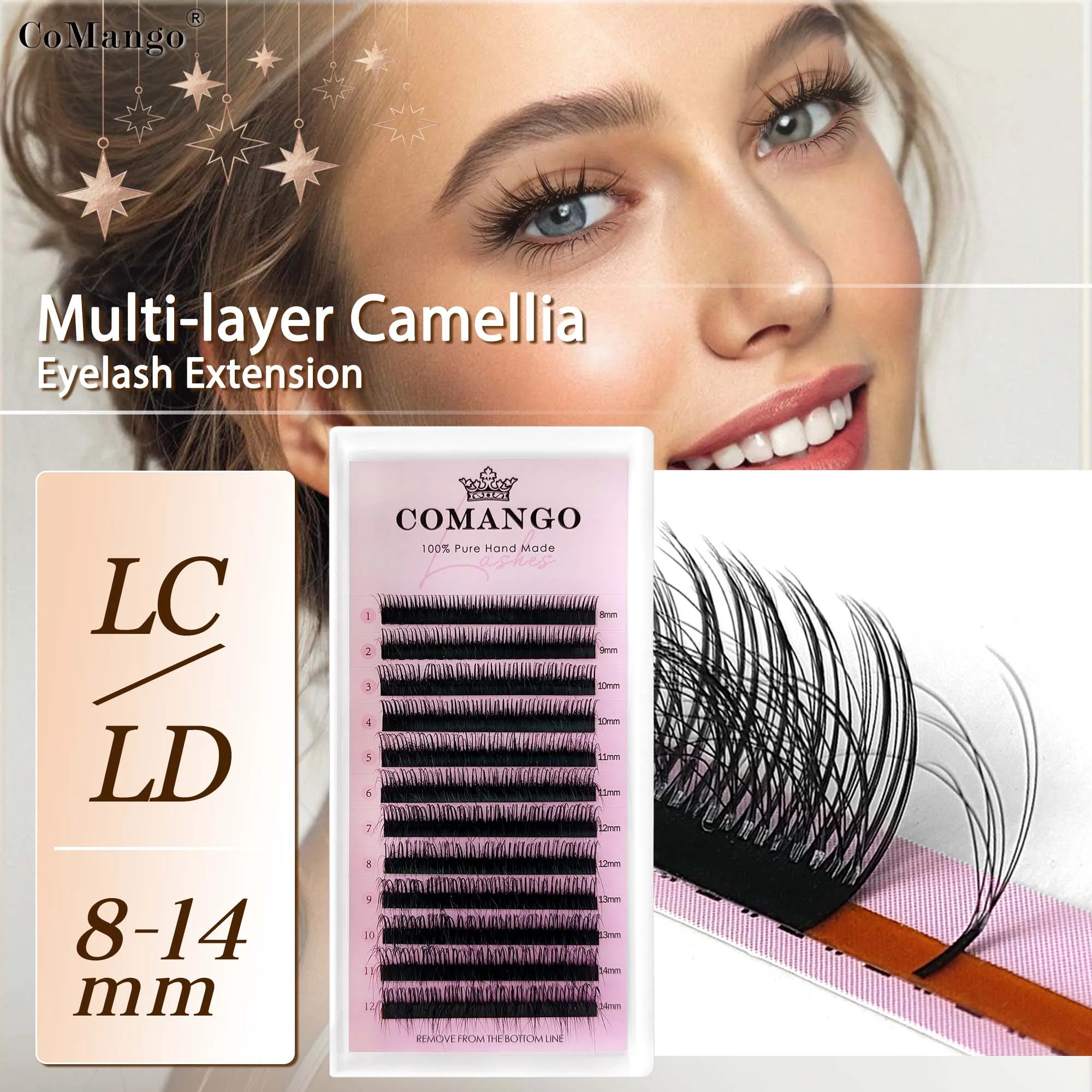 CoMango L+C/D Mehrschichtige 3D Kamelienwimpern Wimpernverlängerung Wispy Fluffy Volume Lashes Soft Natural Premade Fans