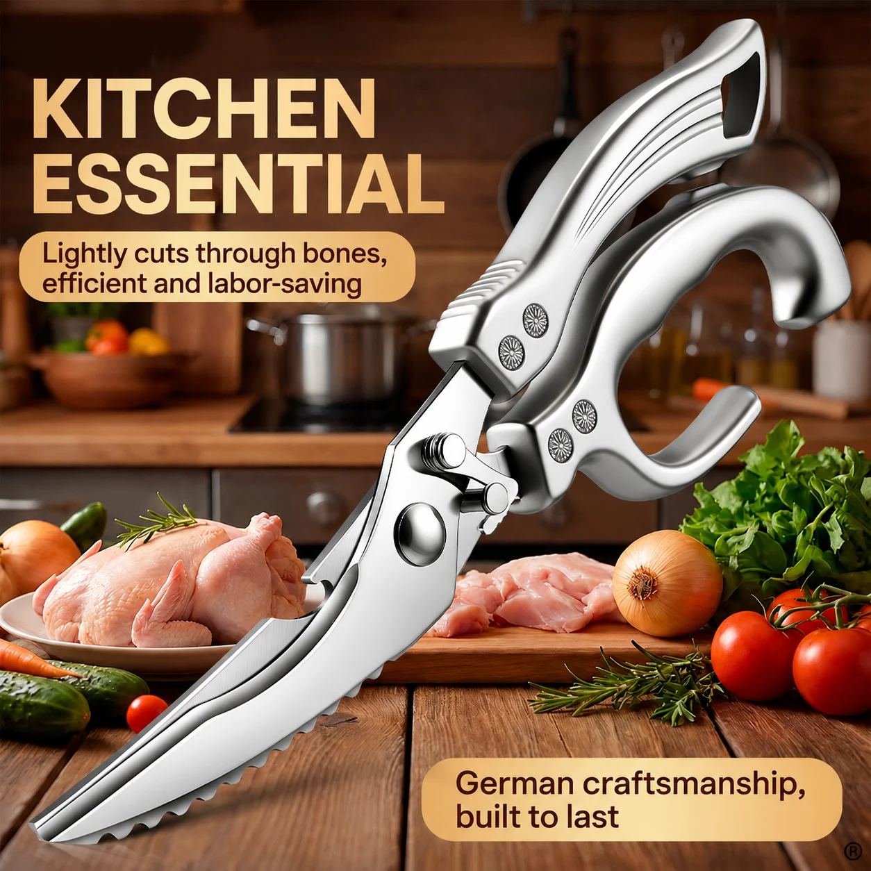 German Commercial Strength Chicken Bone Clippers Kitchen Scissors for Home Use Duck Goose Bone Cutting Food Shears Fish Killing