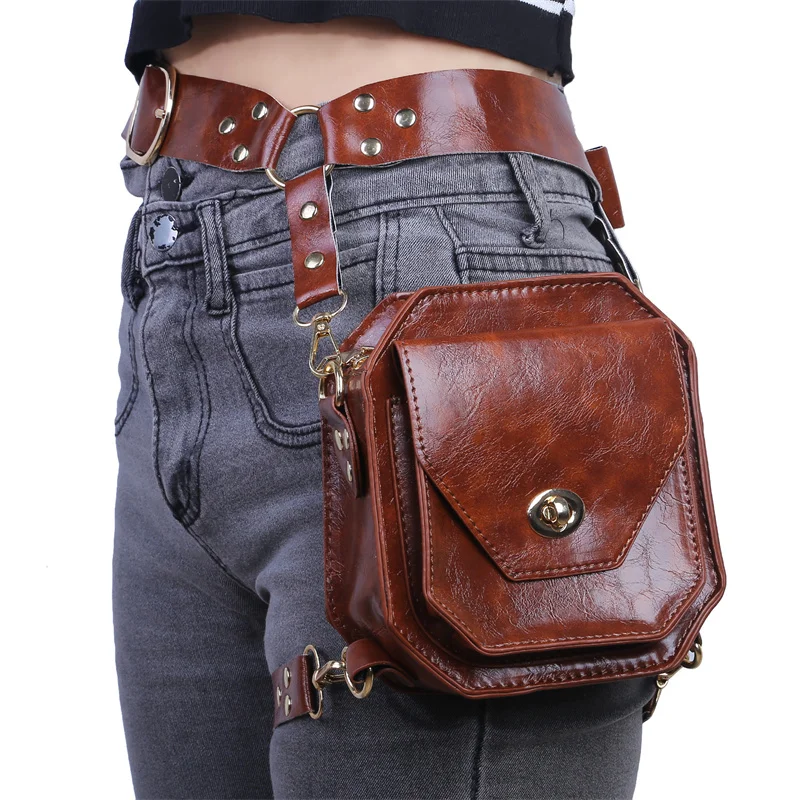 Vintage Steampunk Moto Bag PU Repellent Rock Gothic Biker Waist Bags Shoulderbag Packs Victorian Women Drop Leg Pouch