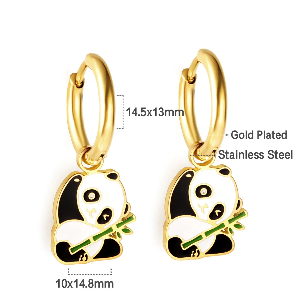 LUXUSTEEL Golden Animal Style Women's Hoop Earrings Stainless Steel Earring Panda Dinosaur Elephant Frog Drop Ear Ring Jewelry view 3