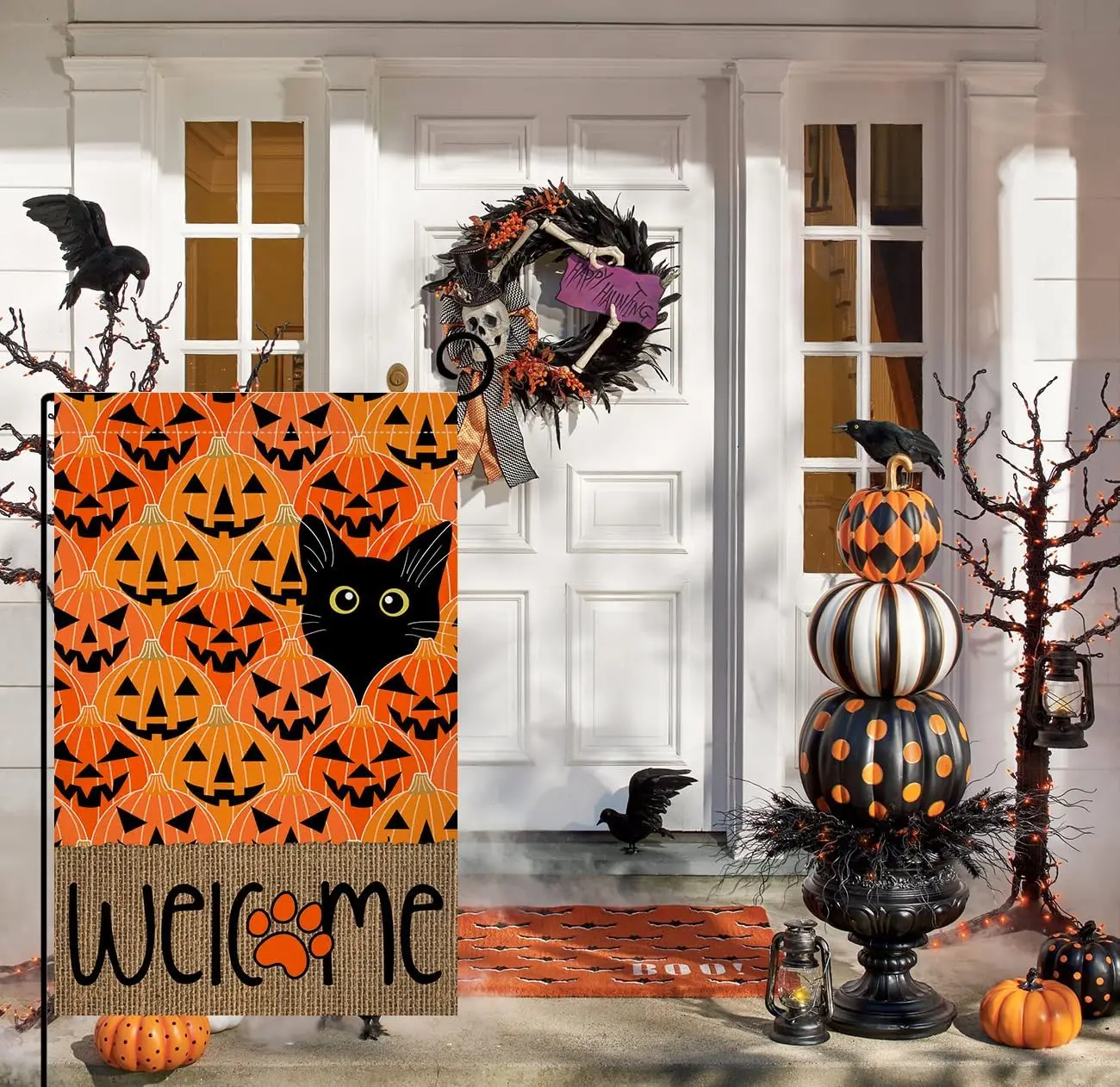 BLKWHT Halloween Cat Pumpkin Garden Flag 12x18 Vertical Double Sided Welcome Fall Autumn Thanksgiving Holiday Outside Decora UUN