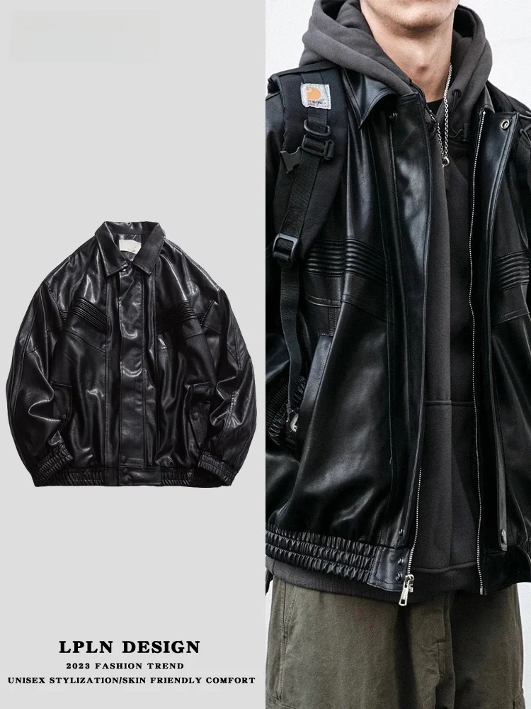 

Свободная повседневная куртка из искусственной кожи в американском стиле хип-хоп для мужчин и женщин, модная уличная одежда, осенняя верхняя одежда, кожаное пальто