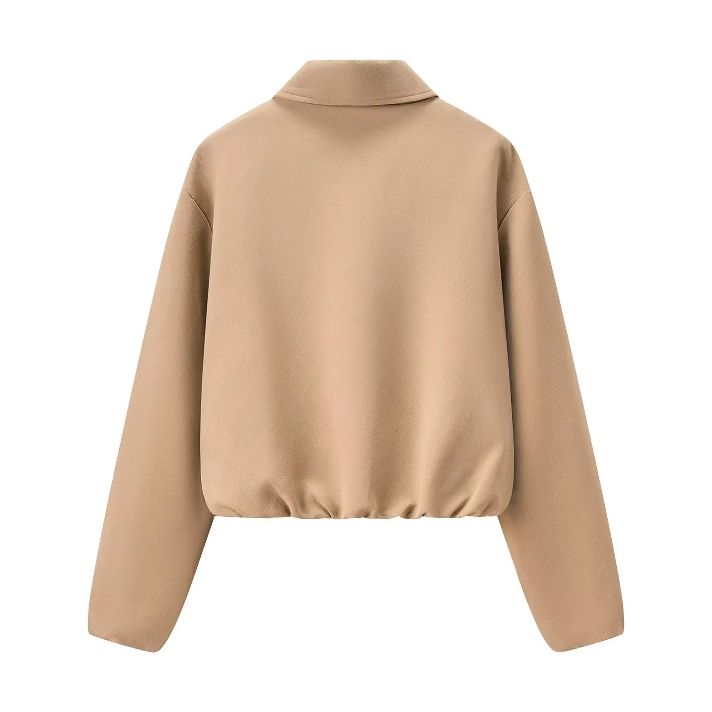 Women Casual Solid Short Jacket Coat Zipper Lapel Full Sleeve Pockets Elastic Cuff Jackets Autumn Lady Chic Street Outerwear