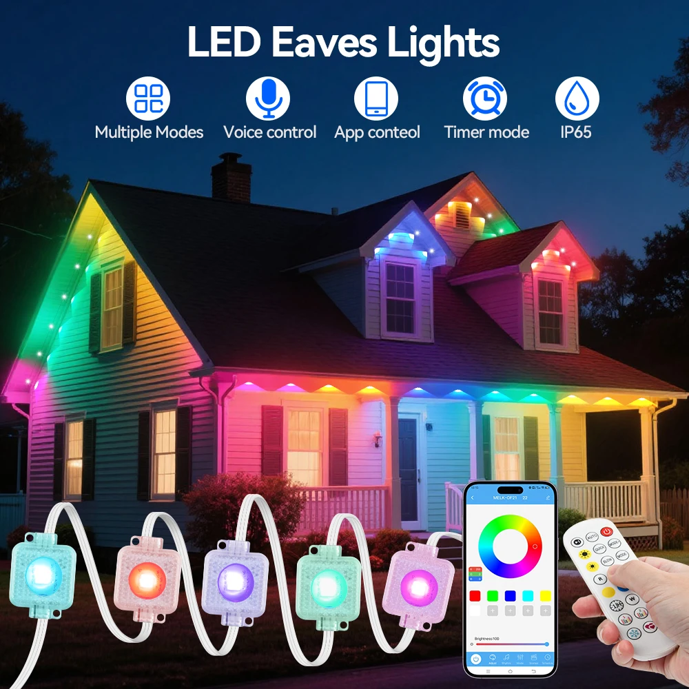 

Eaves RGB Light String 100FT 60LEDS Outdoor Lighting Lights Music Timer IP65 Waterproof String Party Holiday Decor