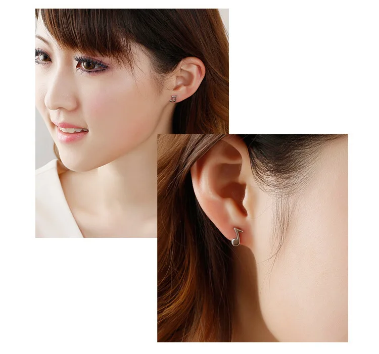 Real 100% 925 Sterling Silver Notes Stud Earrings for Women Girls Fashion sterling-silver-jewelry brincos fashion jewelry