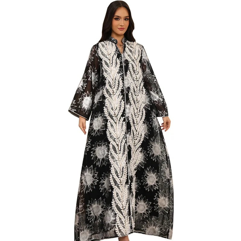 

Новая мусульманская роба из Марокко с вышивкой и серебряным покрытием, одежда в стиле Ближнего Востока, модная и элегантная джалабия.