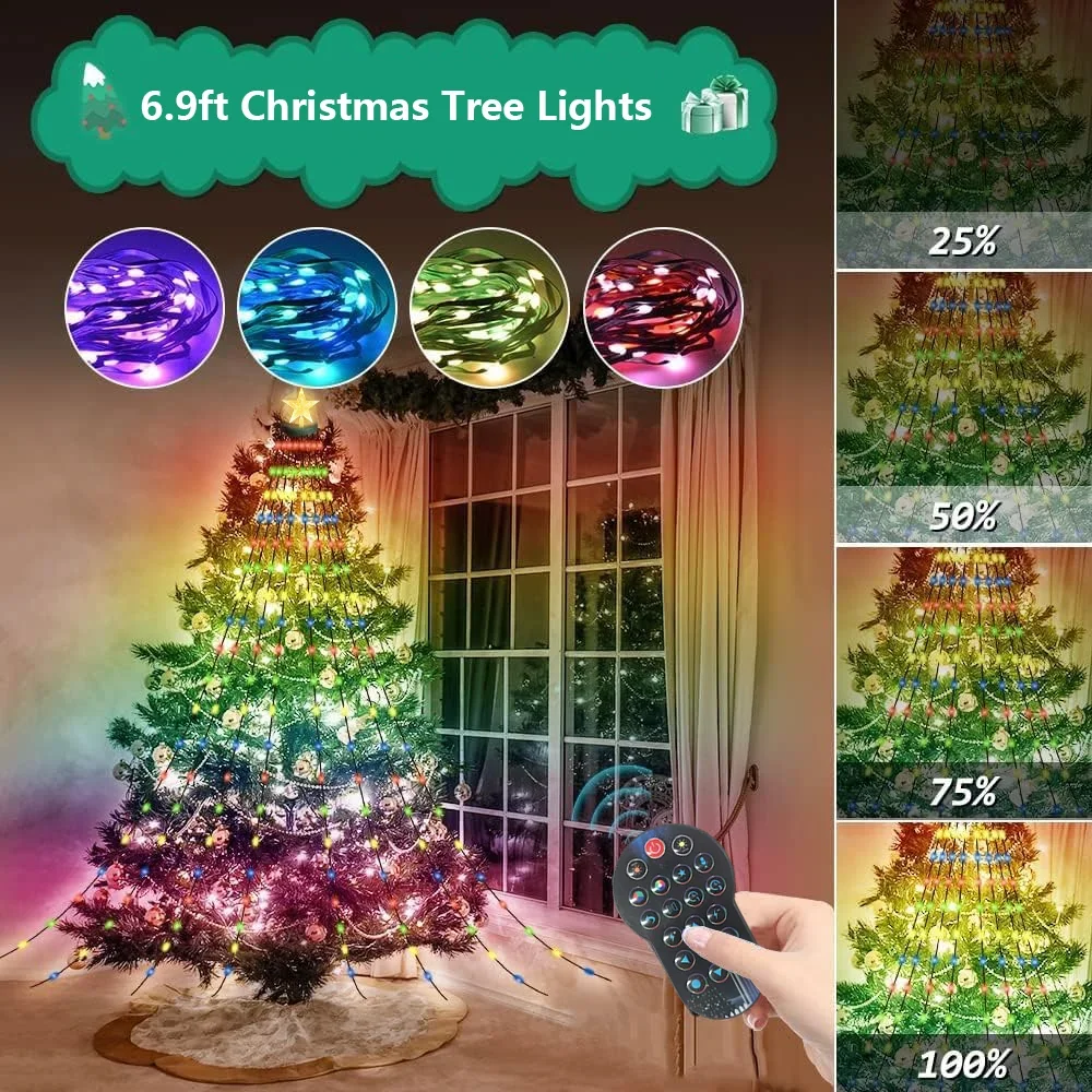 Smart Christmas Tree Lights RGB Multicolor Fairy Lights Bluetooth App Control DIY Pattern Music Sync for Christmas Tree Decor