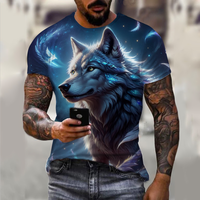 PLUS-size 3D Wolf Beast Print Men and Women Casual Short-sleeved T-shirt Round Neck Fashion Trend Cool Men's Daily New Clothing