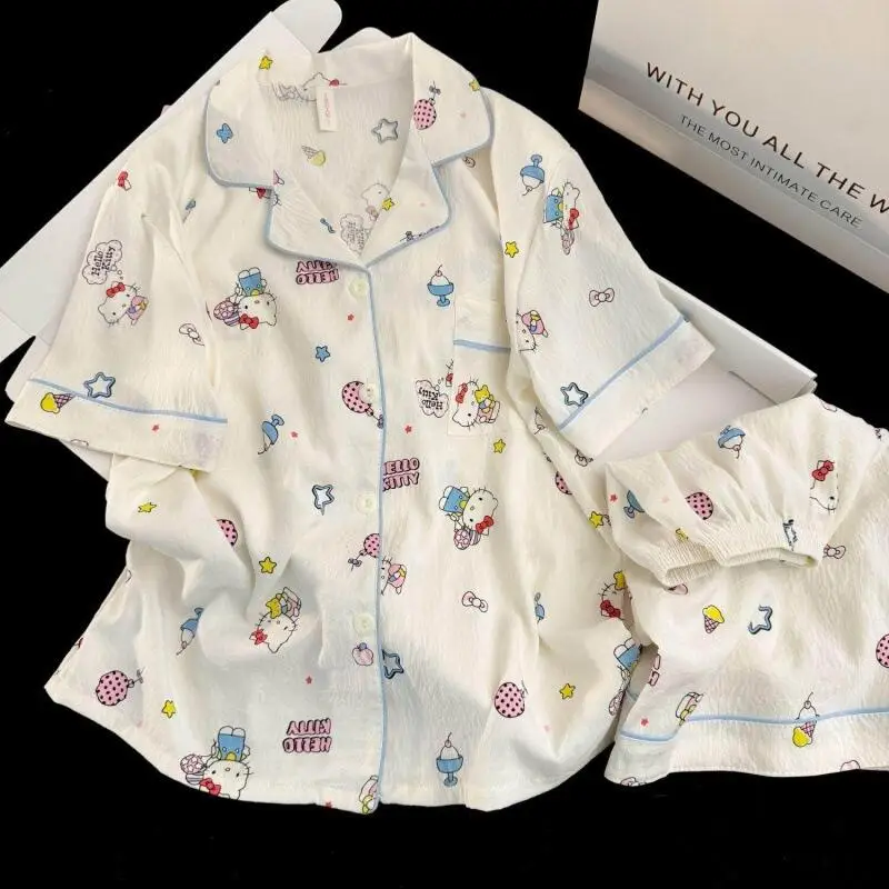 Korean Sweet Spicy Girl Short Sleeved Shorts Pajamas Summer Youth Cute Home Clothes Fashionable Women's Suit Comfortable Loose