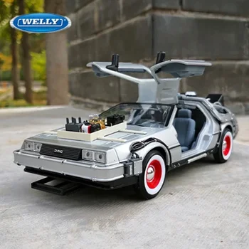 WELLY 1:24 DMC-12 DeLorean 타임머신 백 투 더 퓨처 자동차 정적 다이 캐스트 차량, 소장용 모델 자동차 장난감 