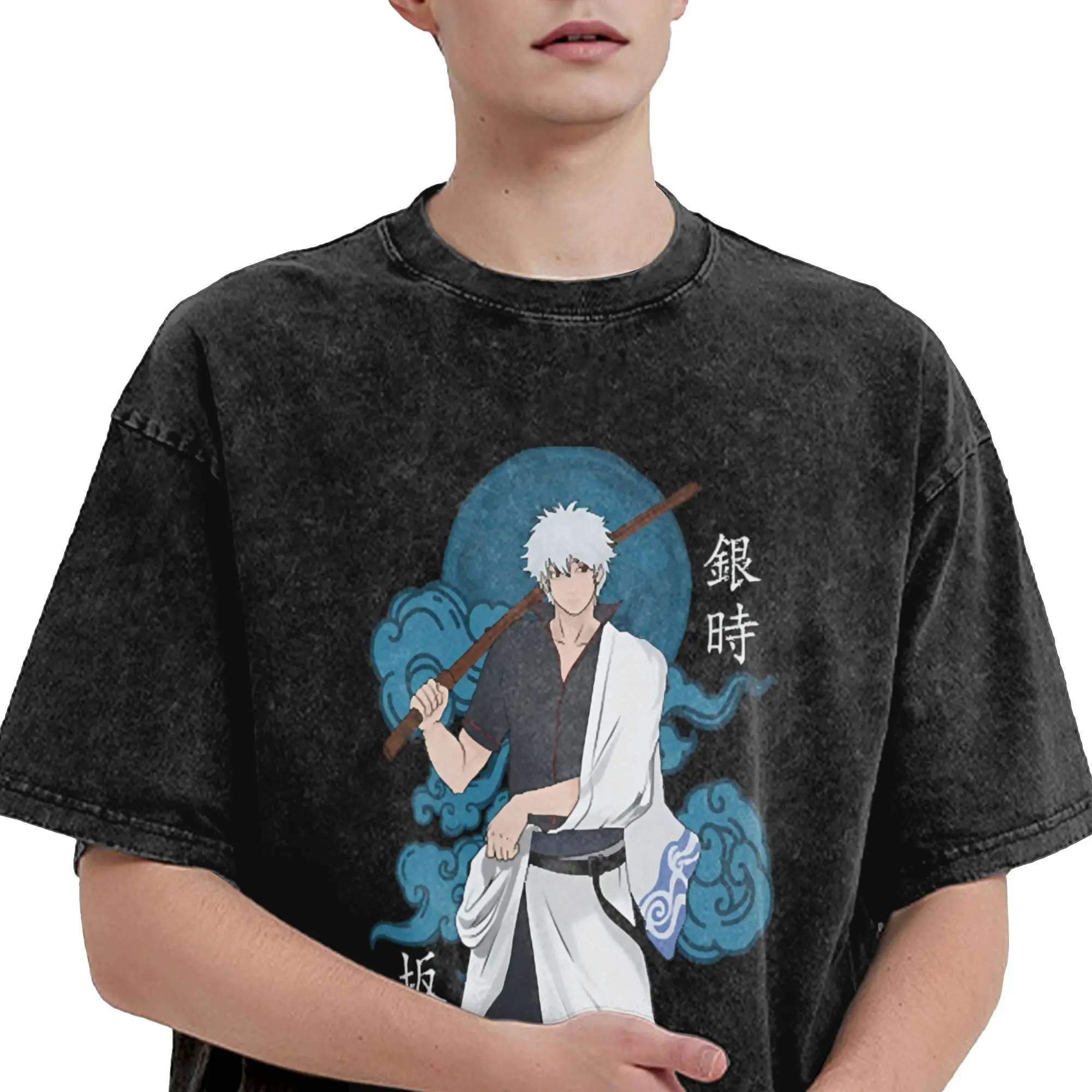 Men Gintoki Sakata Japanese Anime  T-Shirts  Clothes Summer Vintage Short Sleeve T Shirt O Neck Hip Hop Loose Tee Shirt Cheap