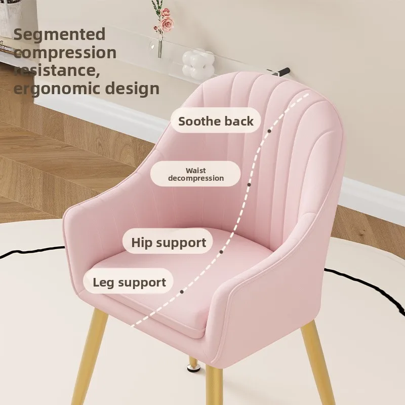 Makeup Vanity Chair with Back,Cute Girls Desk Chair Comfy No Wheels,Modern Dining Chair,Small Accent