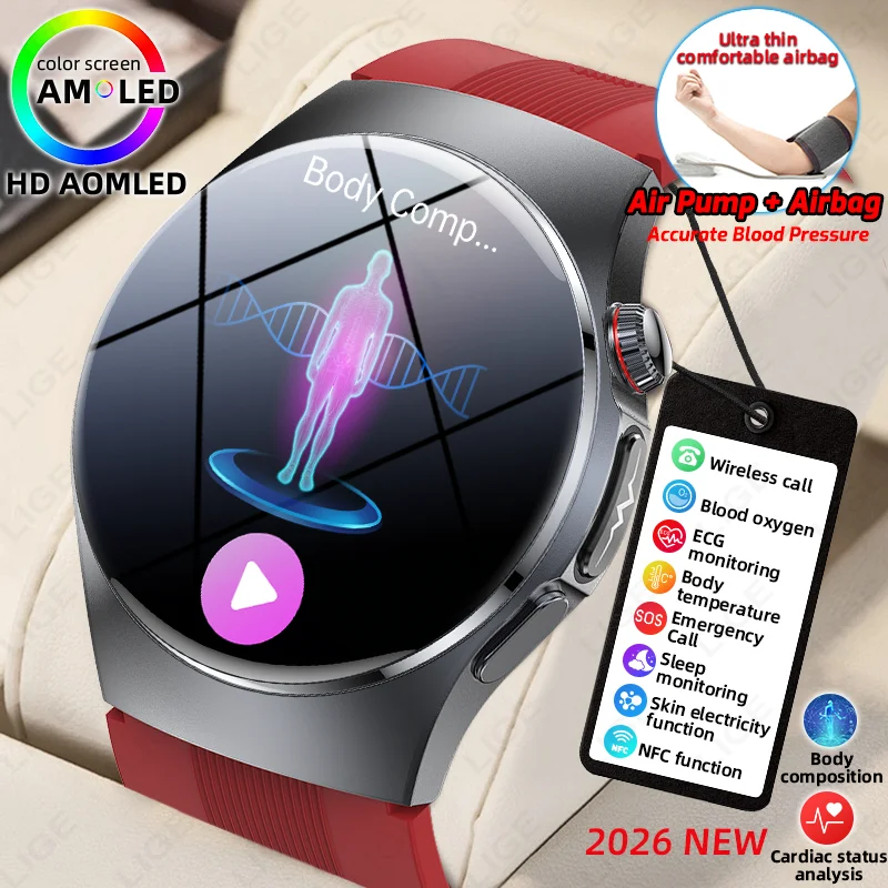 LIGE Air Pump Airbag True Blood Pressure Smartwatch ECG+PPG Micro Physical Examination Multi Dimensional Health Monitor Watches