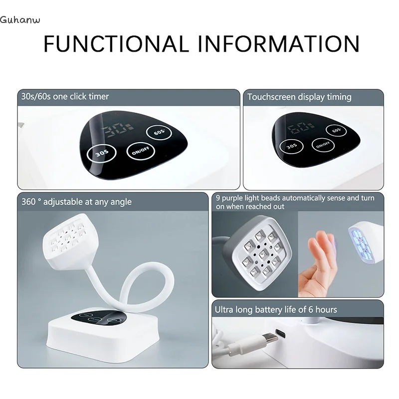 

[YU]Wireless Nail Lamp LED UV Nail Dryer Rechargeable Auto Sensing Touch Control Fast Drying Nail Light 360° Bendable Table Lamp
