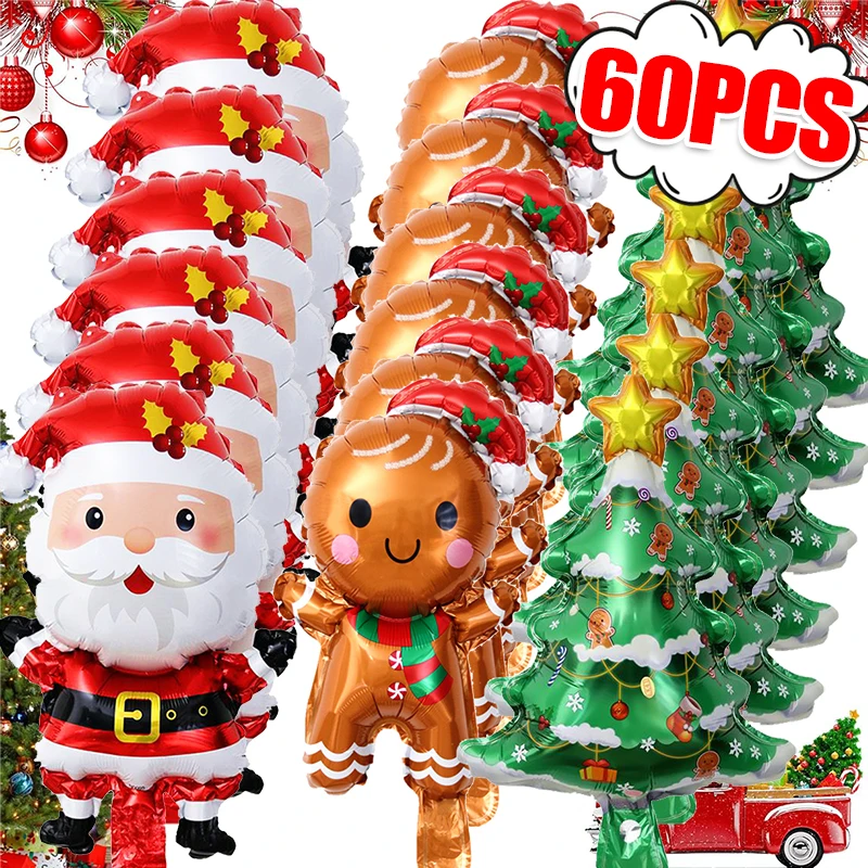 60/1PCS Christmas Foil Balloons Aluminum Film Santa Xmas Tree Gingerbread Man Holiday Party Decorations Balloon Kids Toys Gifts