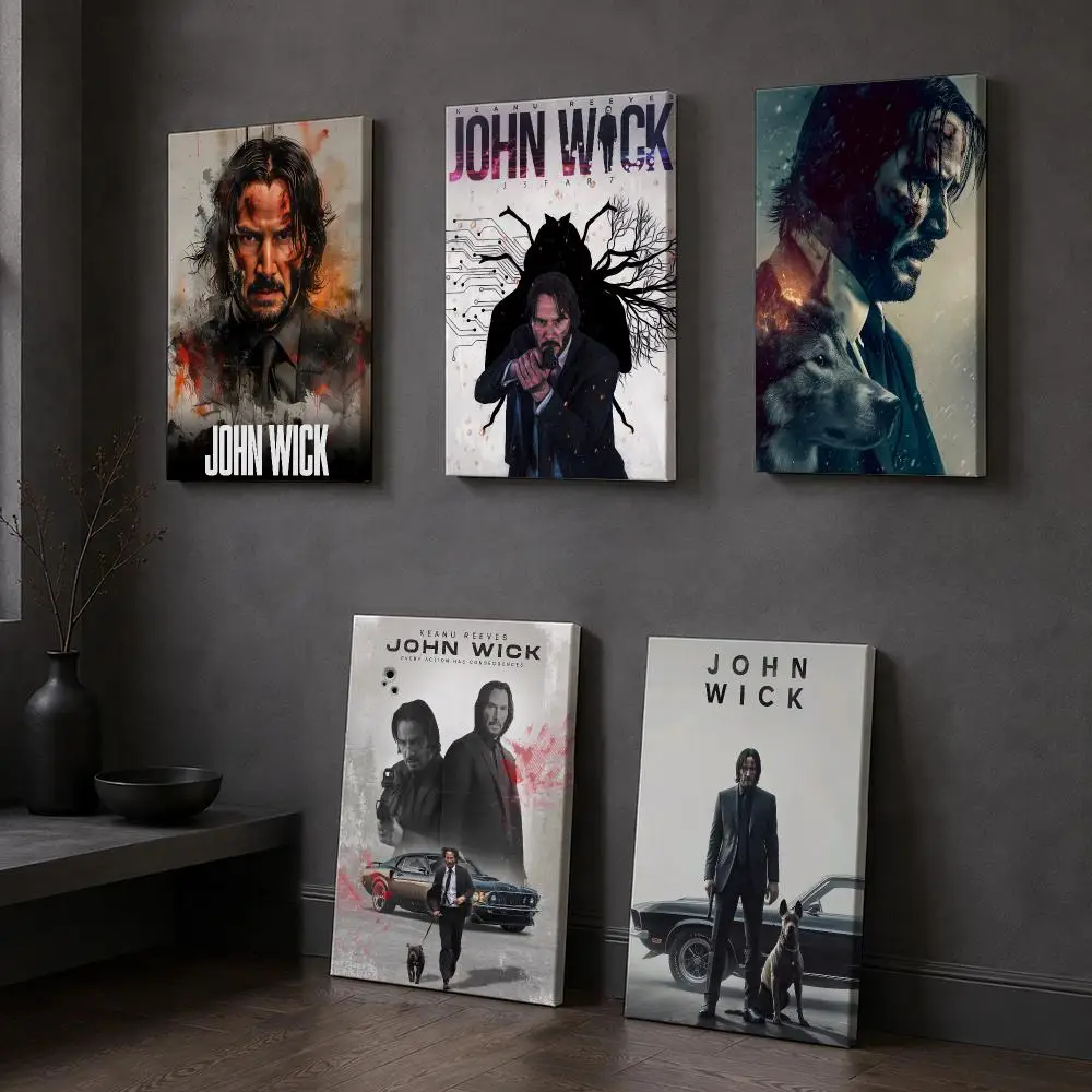 J-John W-Wick Movie Framed Wall Painting Wood Framed Canvas Poster HD Wall Art For Bedroom Hallway Bar Office Home Decor