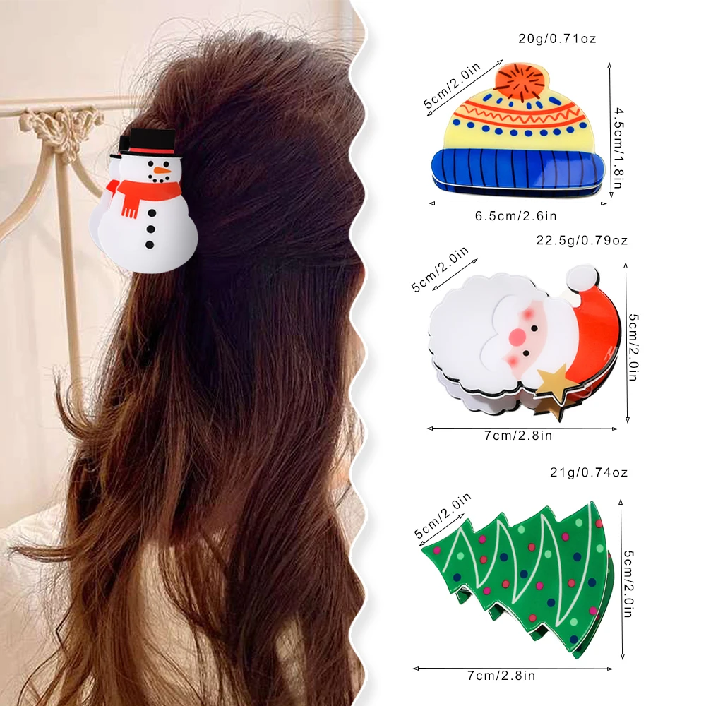 Cartoon Christmas Headdress Acrylic Hair Claw Snowman Snowflake Santa Claus Tree Cartoon Grab Clip Funny Festive Hair Accessorie