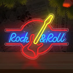 Guitar Rock and Roll LED Neon Sign Acrylic Custom Music Neon Sign Lights Wall Art Decor For Music Room Party Studio Bar Disco