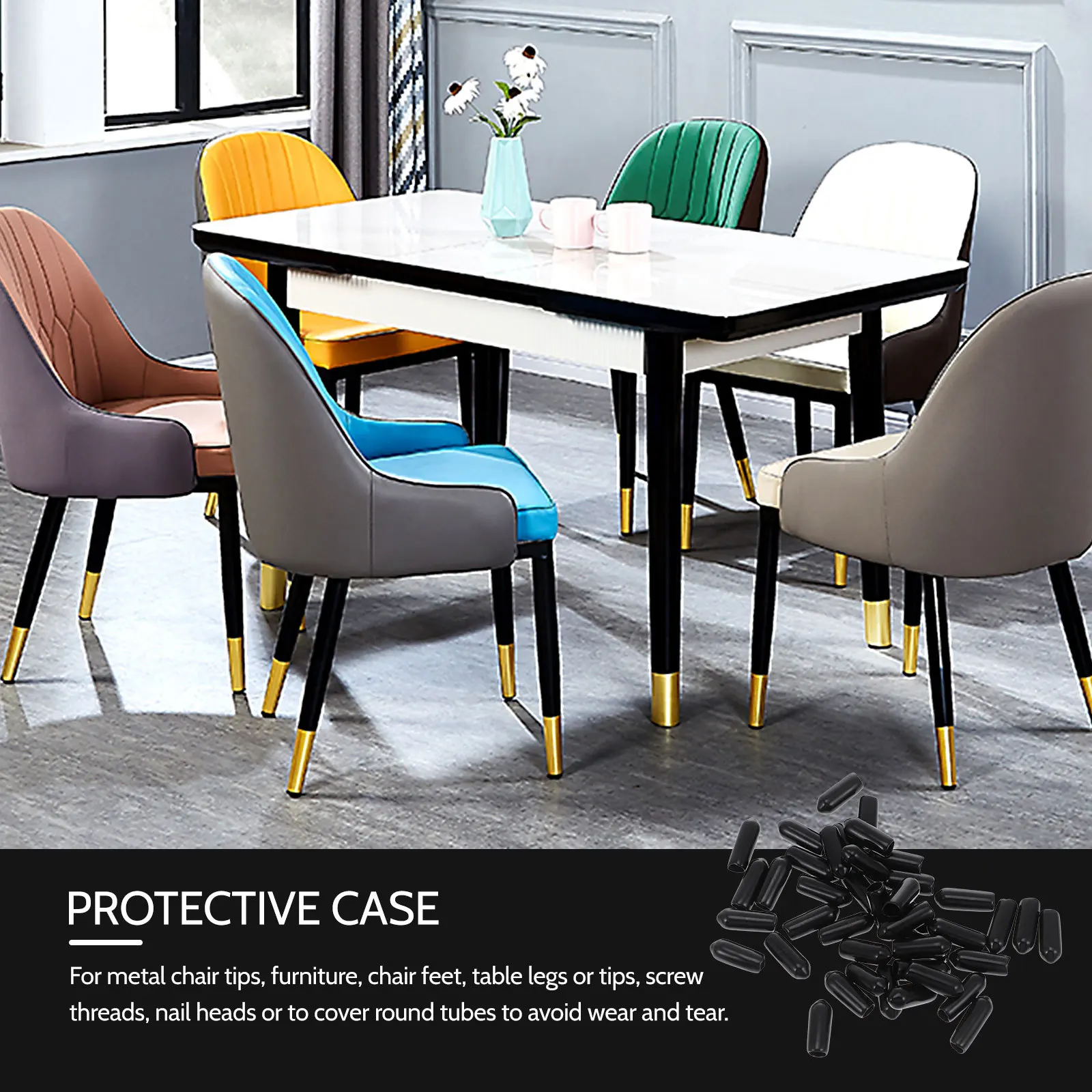 

200pcs Rubber End Round Thread Protector Cover For Furniture Legs Screws Bolts Metal Chair Tips Tubing Tips Scuff Resistant