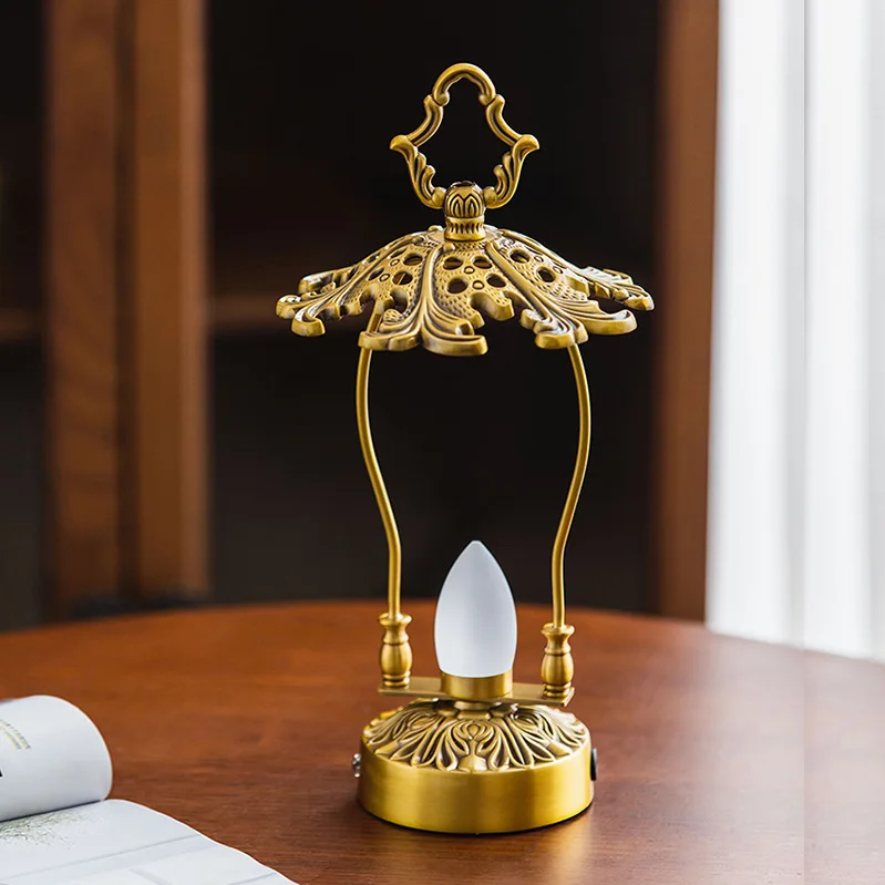 Retro Hollow Handmade Brass Home Candle Light Bar Table Top Ornament Portable Camping Charging Ambient Light Advanced Sense