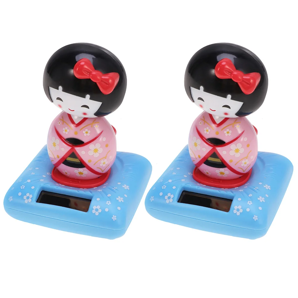 2 pçs japonês quimono carro ornamento solar balançando cabeça estatueta painel decoração brinquedo de plástico presentes acessórios do carro desktop