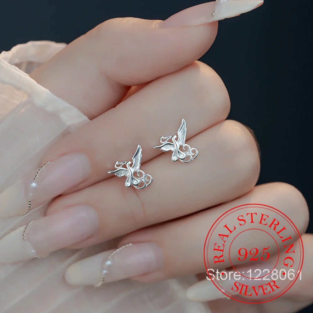 

925 Sterling Silver Jewelry Exquisite Phoenix Bird Hoop Earrings for Women Girls Party Jewelry For Girls Friend Gift