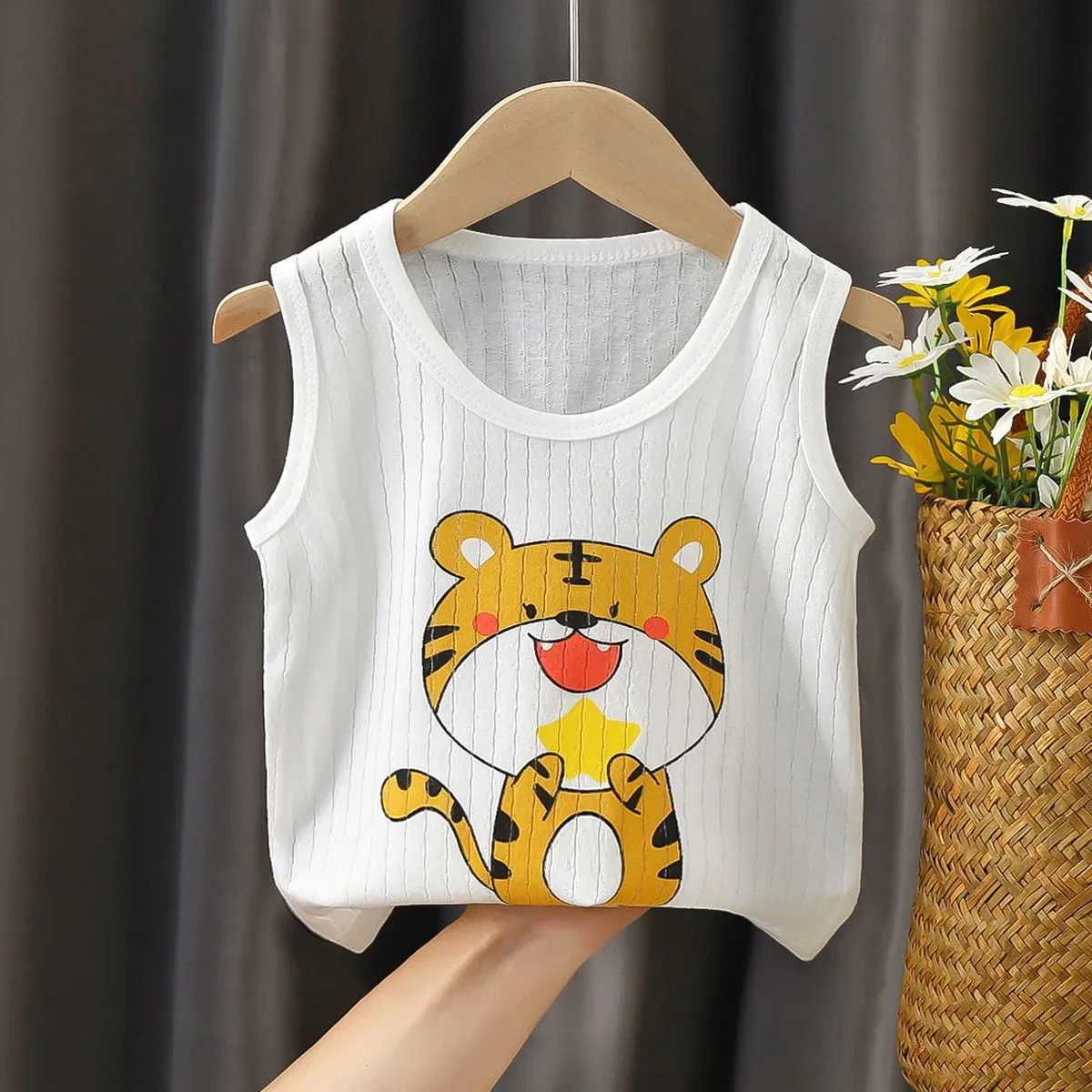 Girls Summer Tee Tops Casual Kids Cartoon Print Sleeveless Cotton Soft T-shirt Children Tank Top