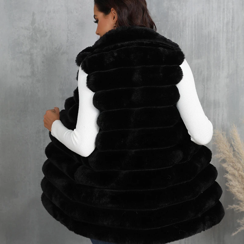 New Autumn Winter Faux Fur Vest Coats Sleeveless Jacket Women's Medium Long Vest Slim Fit Zipper Fluffy Thick Warm Pink Outwear