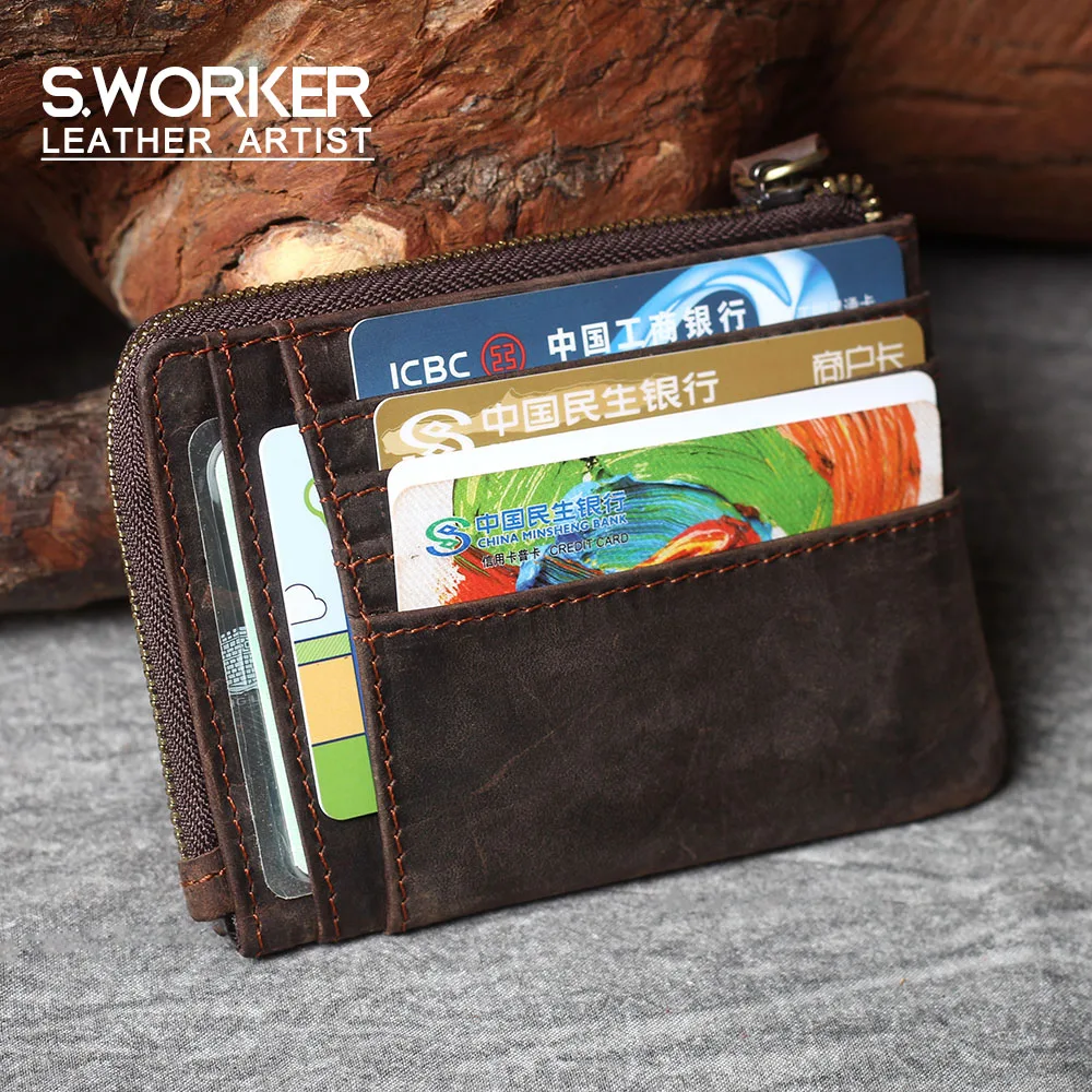 S.WORKER Klassischer Echtleder-Multikartenhalter für Herren, kompaktes Kartenetui aus Vollnarbenleder mit Kartenfächern – Detail 2
