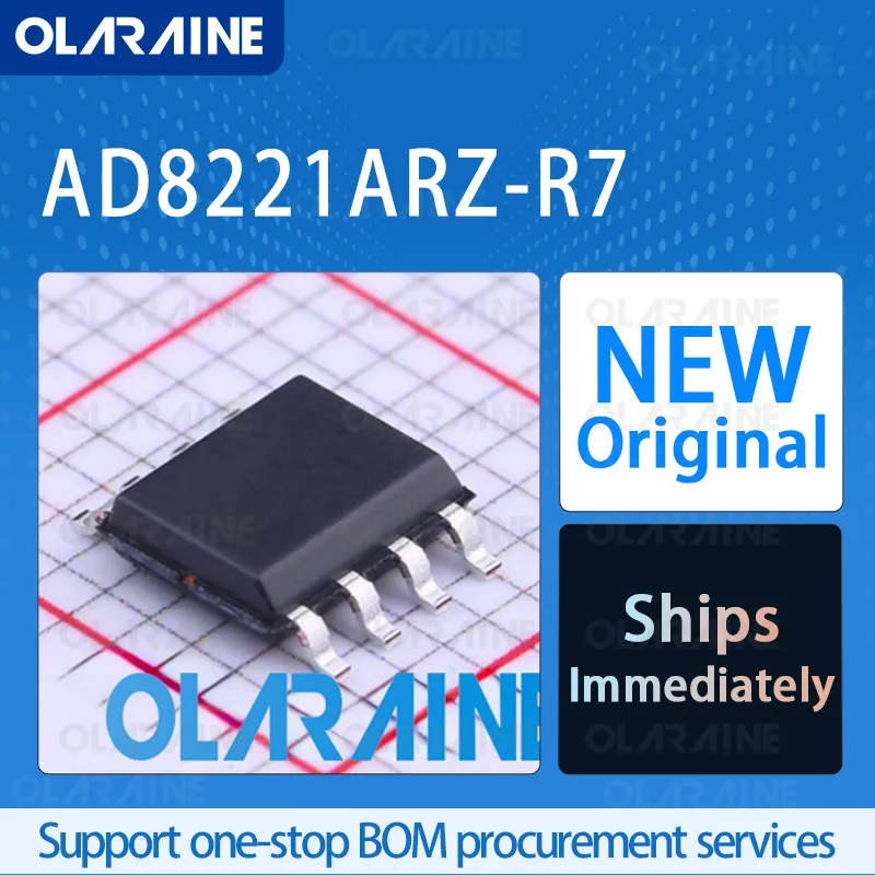1/5/10Pcs AD8221ARZ-R7 SOIC-8 original ic chip Instrumentation amplifiers RoHS 1 Channel SR - 2 V/us Ib -200 pA Vos -60 uV