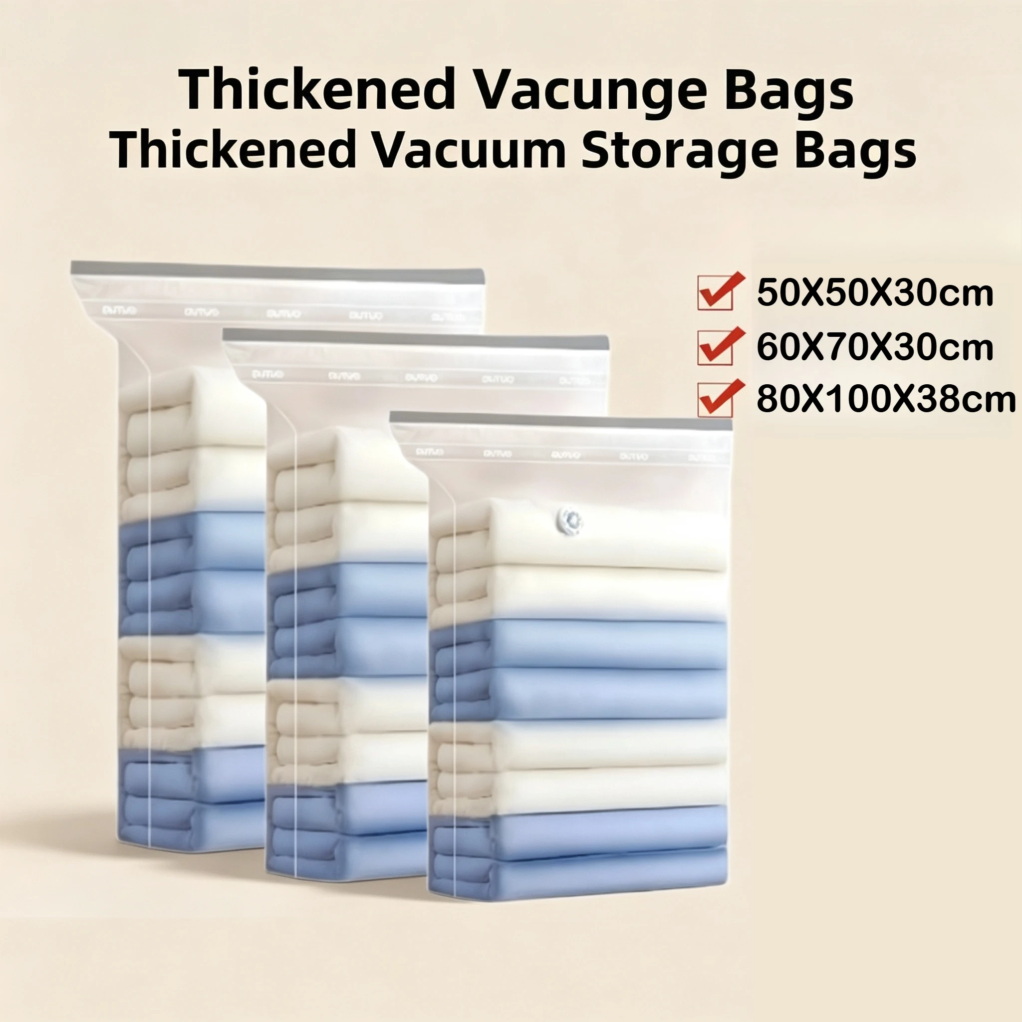 3 Size Pump‑Free Vertical Vacuum Storage Bags, Thick Space‑Saving Compression Bags for Clothing Bedding Home Use