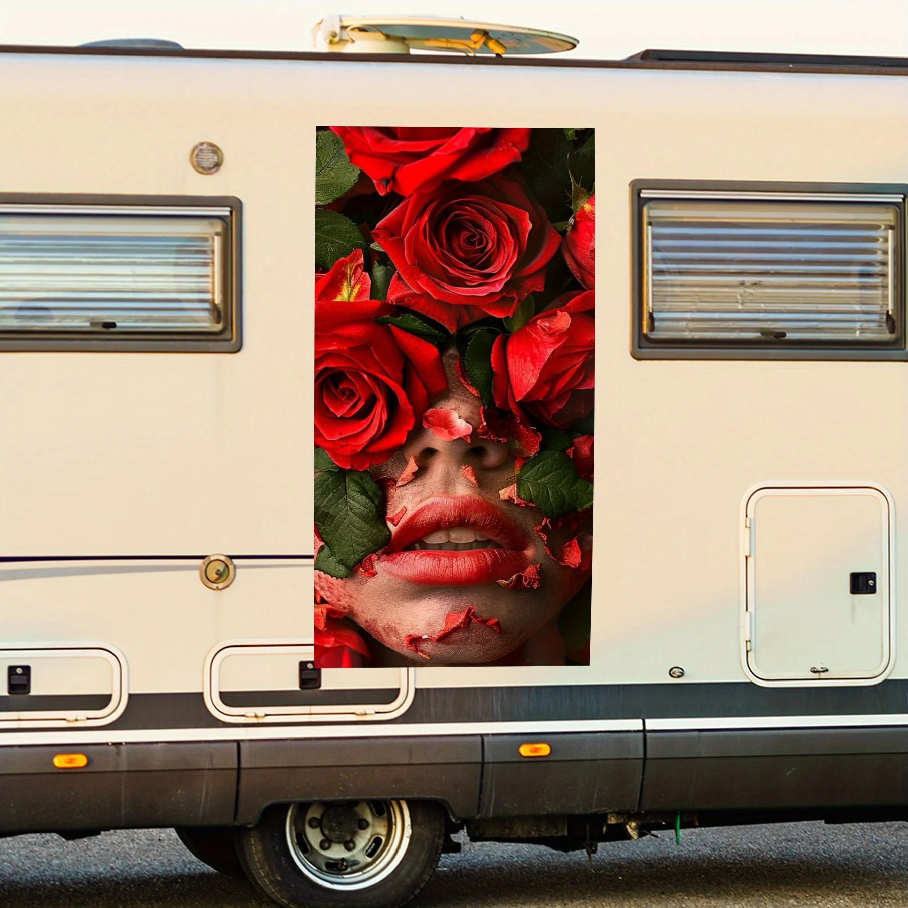 

Rose Masked Portrait Motorhome Car Door Sticker PVC Self Waterproof Stick, Striking Auto Exterior Accessories Decor Protect Gift