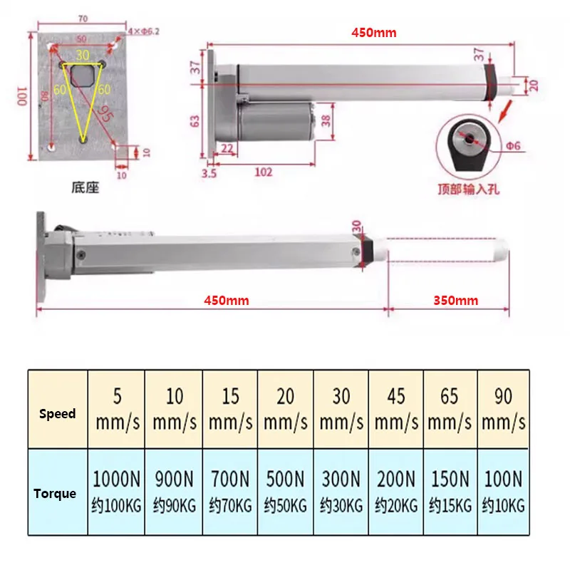Flat Bottom Electric Actuator Stroke 350mm Linear Motion Actuator for Lift Desk, Recliner Chairs Window Door Opener DC12V 24V
