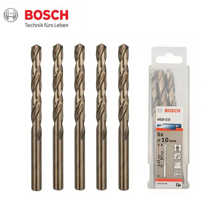 Bosch High Speed Bit Metal Drill Bit HSS-Cobalt 10pcs 4/5/6mm Durable and Wear-resistant for Stainless Steel Alloy Drilling