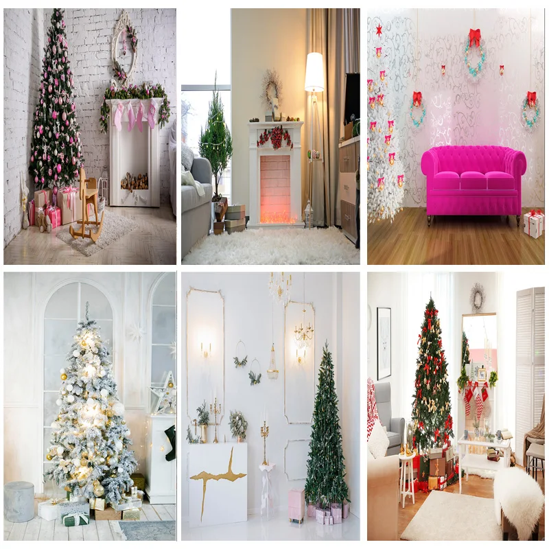 

ZHISUXI Christmas Photography Background Fireplace Christmas tree Backdrops For Photo Studio Props 211110 HS-18