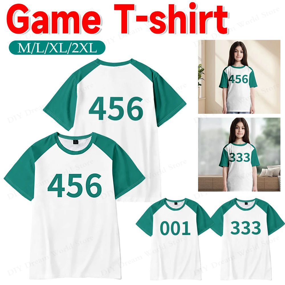 ﻿  Calamari Game Cosplay Costume Numbers T-shirt Player 456 333 001 Party Clothes Unisex Adult Player Costume for Men Women