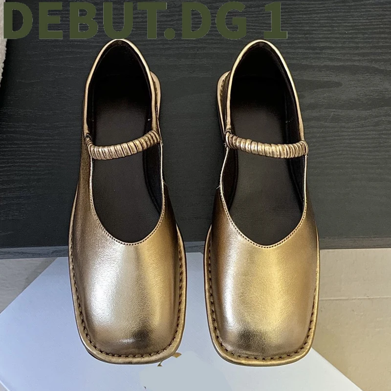 2025 Spring Summer New Square Toe Single Strap Sandals Simple Design Versatile Flat Shoes Genuine Leather Comfort 3
