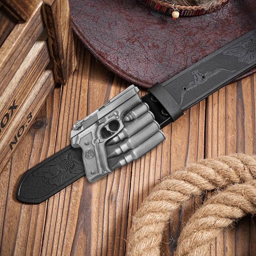Hochwertiger Retro-Gürtel im Pistolen-Bullet-Stil im westlichen Stil – Unisex-Gürtel mit unregelmäßigem Muster, geschnitzt, floraler, langer, gehörnter Kuhkopf, glatt, b – Detail 7