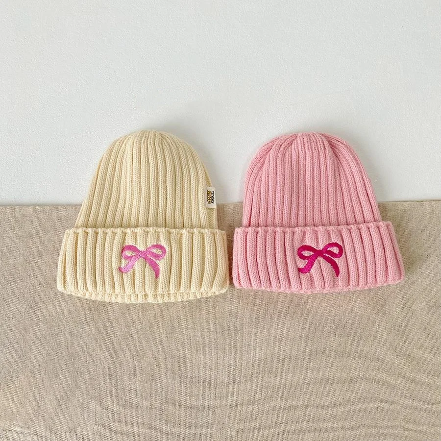 

Children's Hats For Girls Boys Fashion Bow Knitted Kids Beanie Caps Winter Warm Pullover Baby Toddler Girl Boy Cap New One Size