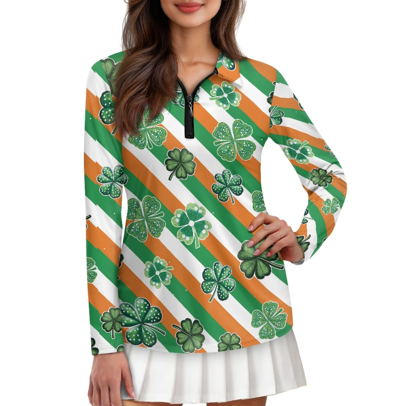 PENSTROLL Irish Flag Shamrock Womens Stretchy Golf Polos Shirts Lightweight Yoga Activewear for Pilates