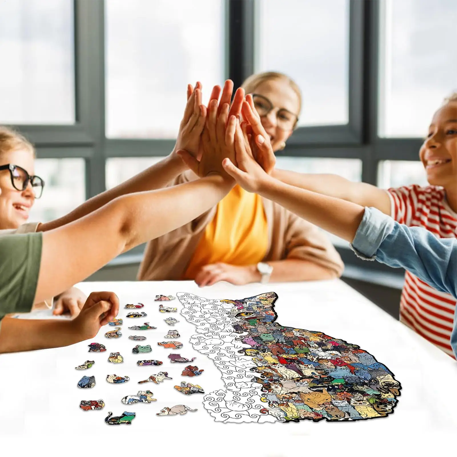 Katzenpuzzles für Erwachsene, pädagogische lustige Spiele aus Holz, unregelmäßige Katzenpuzzles für Kinder, Jungen, Mädchen, Haustierliebhaber, Zuhause