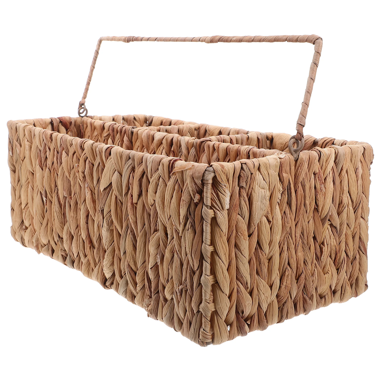 

4 Compartments Grass Woven Storage Basket Handmade Wicker Silverware Organizer Portable Flatware Holder For Kitchen Picnic Party