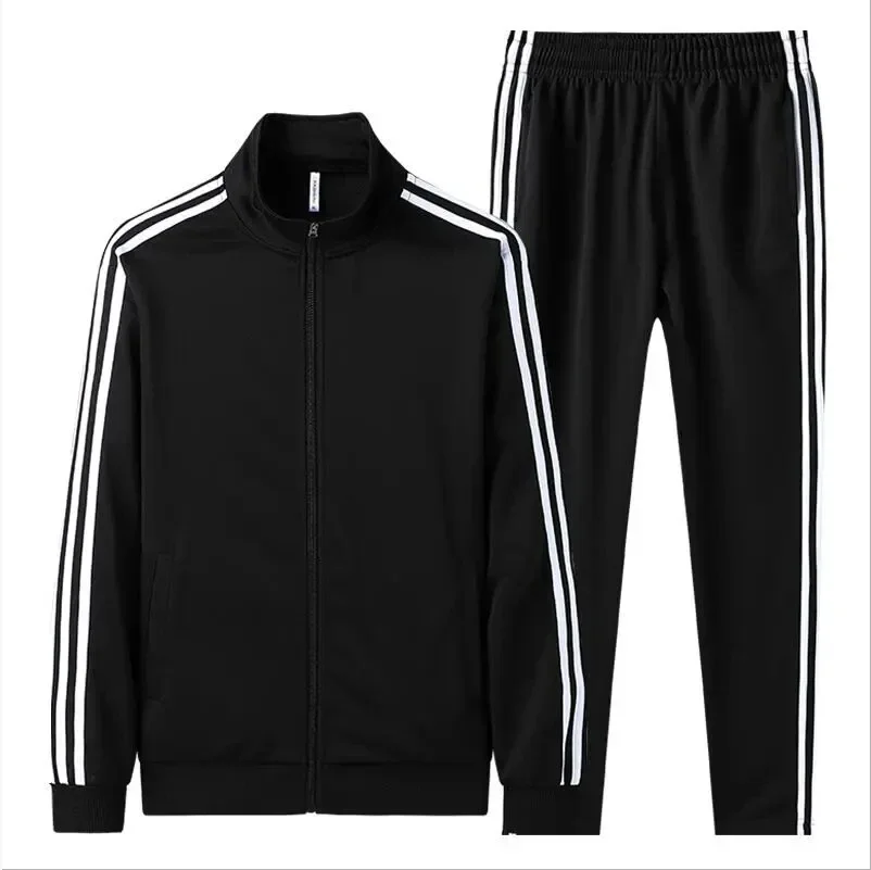 Set di abbigliamento sportivo da uomo rotondo tasca di taglia asiatica pantaloni neri a maniche lunghe fitness casual primavera autunno tuta da uomo set da 2 pezzi