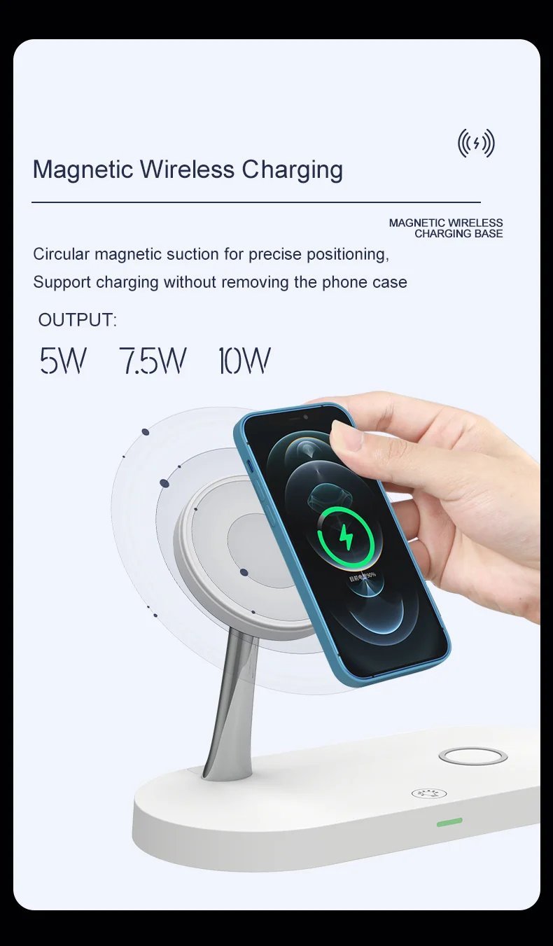 Magnetic Wireless Charger 4 In 1 For iPhone 16-12 Airpods Pro iWatch And Galaxy Watch Full Series With Night Light