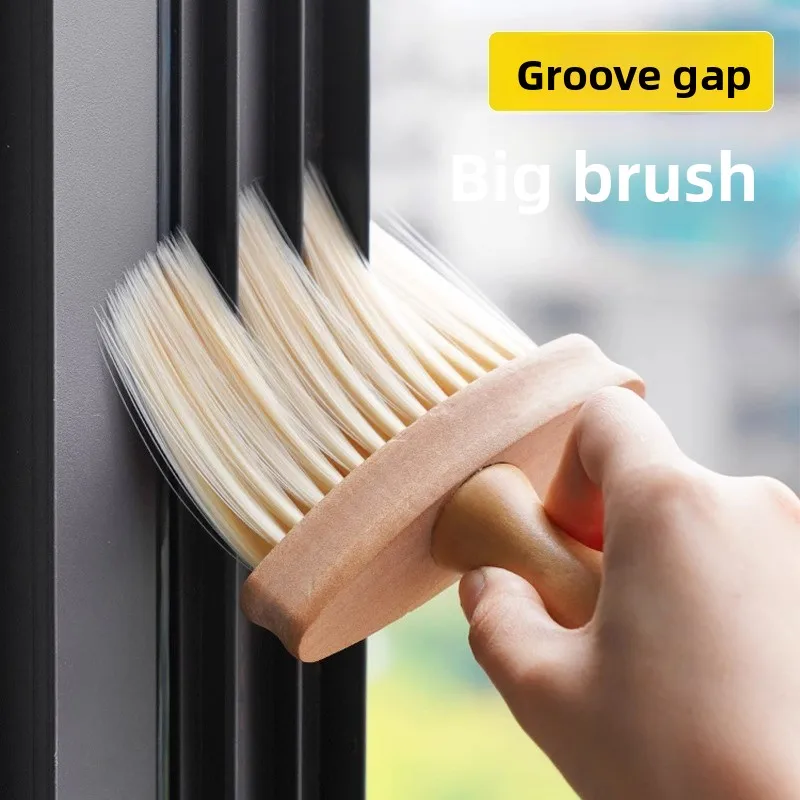 Wide Crevice Cleaning Brush with Dense Soft Bristles, Wooden Handle Dusting Tool for Window Tracks, Car Interior, Home Detailing