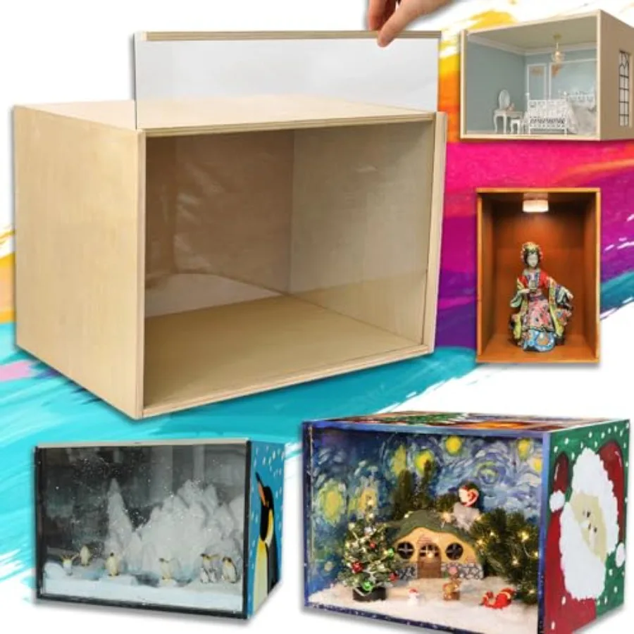 

Деревянная коробка-диорама, большие демонстрационные коробки для коллекционных фигурок, миниатюр и кукольных домиков, неокрашенная, 15.7"x 11"x11" Q